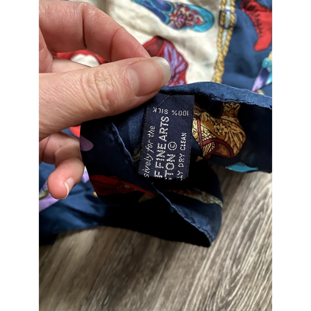 Vintage Museum of Fine Arts Boston Silk Scarf Victorian Blue Square Diva Femme - Picture 7 of 8